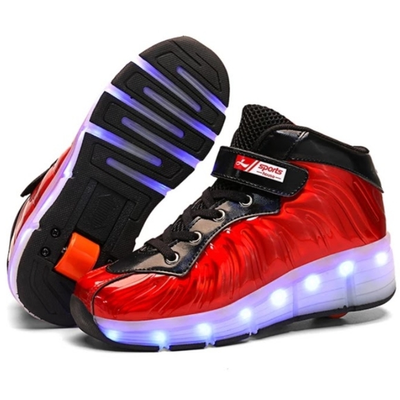 Sport LED Light-up USB Charging Retractable Wheeled Sneakers Sz. 3.5 - Picture 1 of 12